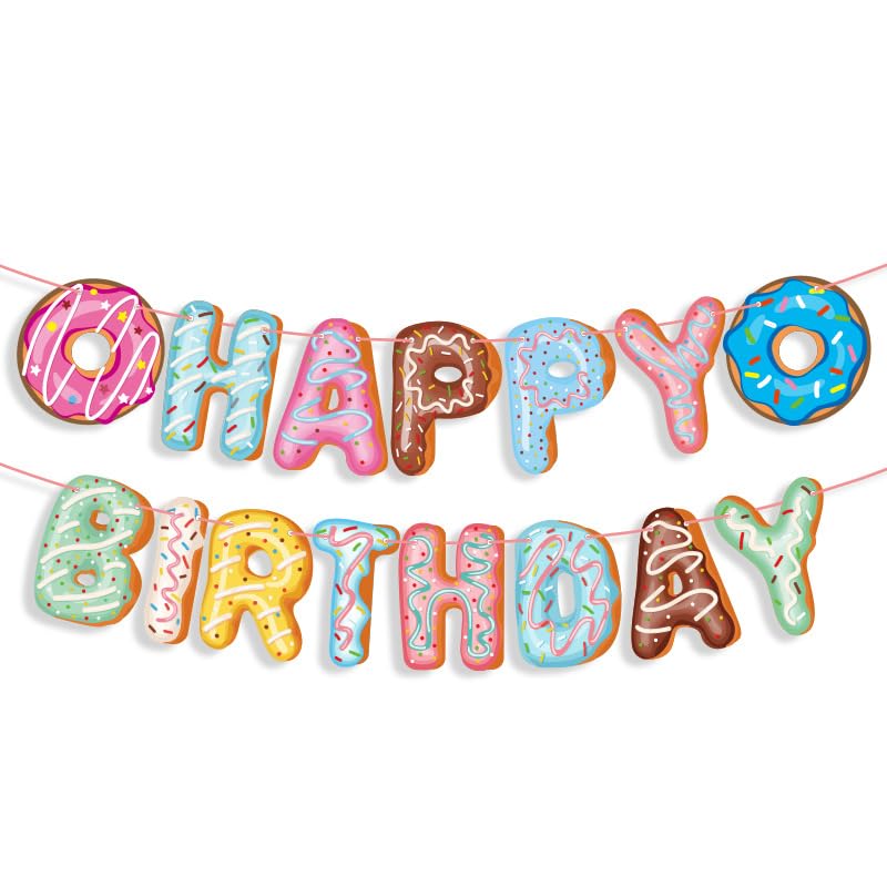 BIEUFBJI Donut Birthday Party Decoration Happy Birthday Banner Donut Theme Decoration Baby Shower Children Birthday Party Decorations Supplies - Image 1